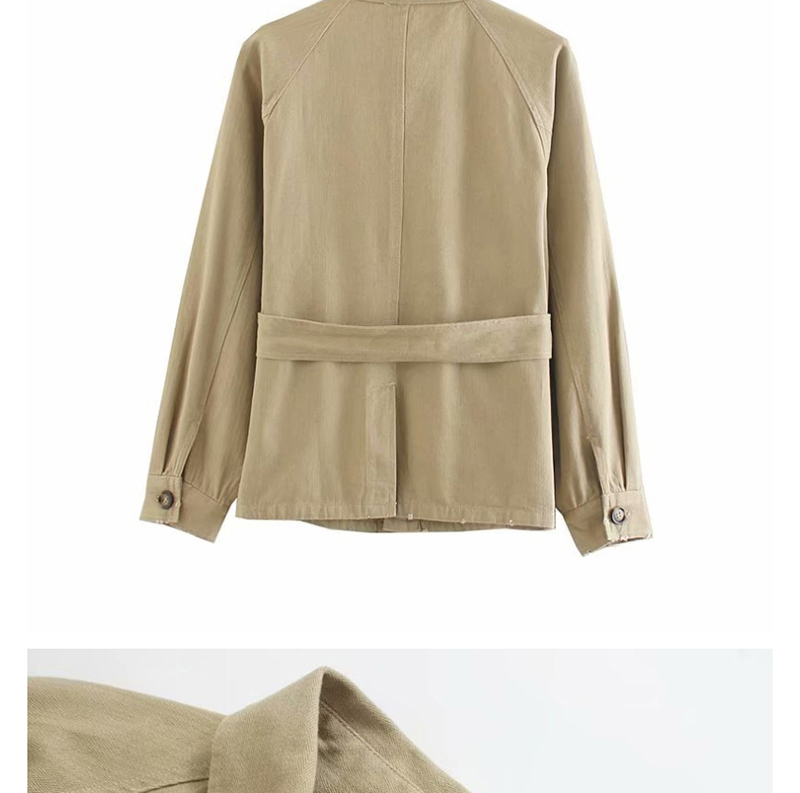 Fashion Khaki Frayed Pocket Lace Up Jacket,Coat-Jacket