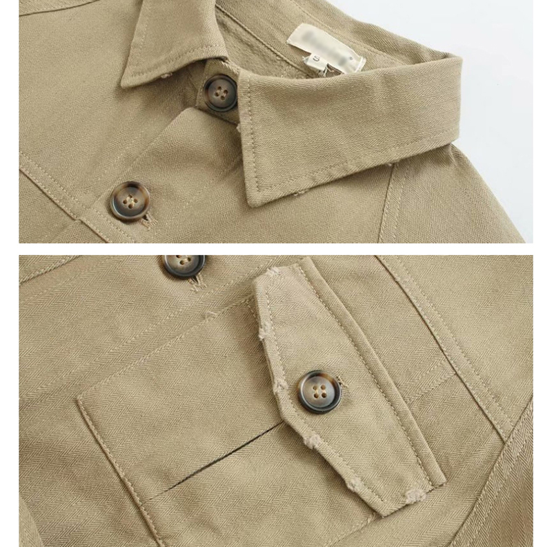 Fashion Army Green Frayed Pocket Lace Up Jacket,Coat-Jacket