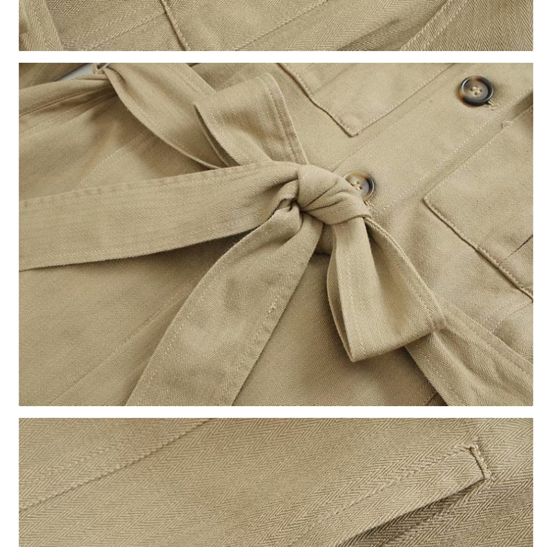 Fashion Khaki Frayed Pocket Lace Up Jacket,Coat-Jacket