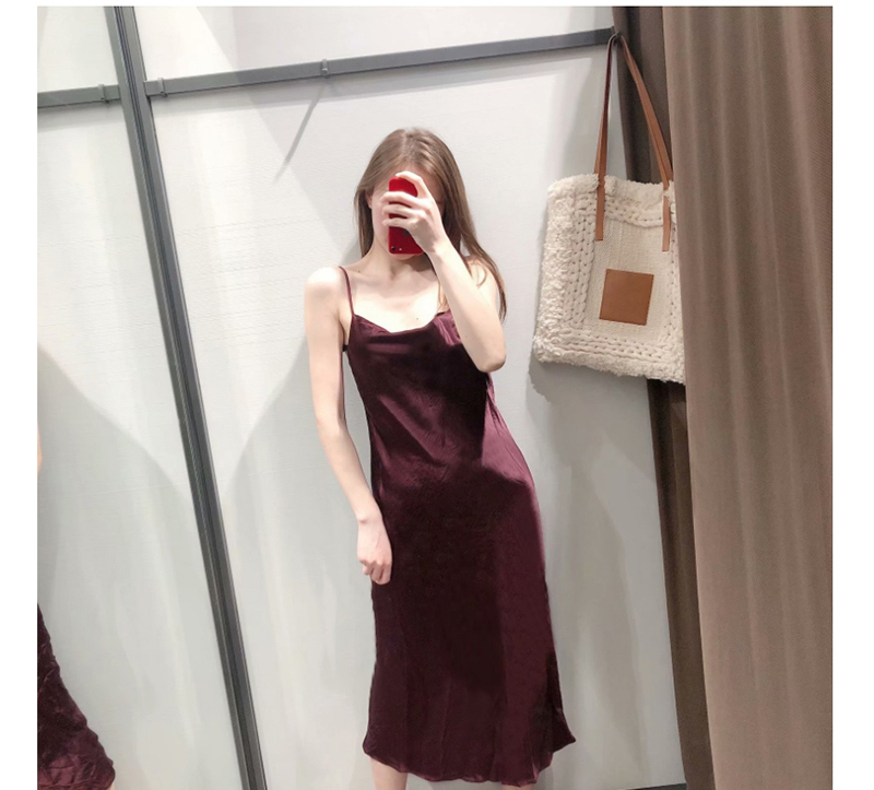 Fashion Wine Red Silk Satin Camisole Dress,Long Dress