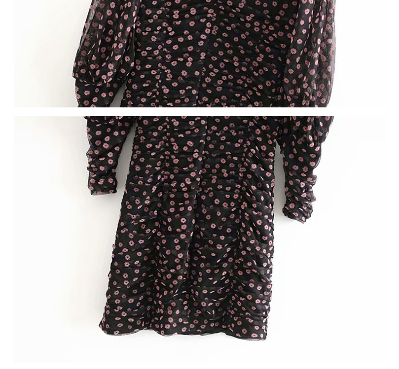 Fashion Black Ruched Polka Dot Print Dress,Mini & Short Dresses