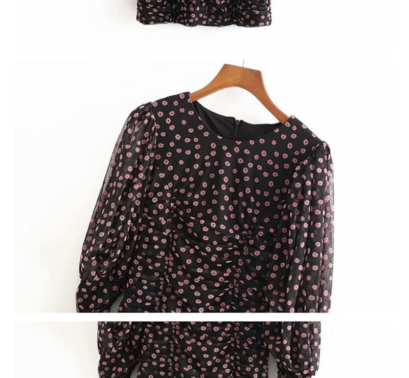 Fashion Black Ruched Polka Dot Print Dress,Mini & Short Dresses