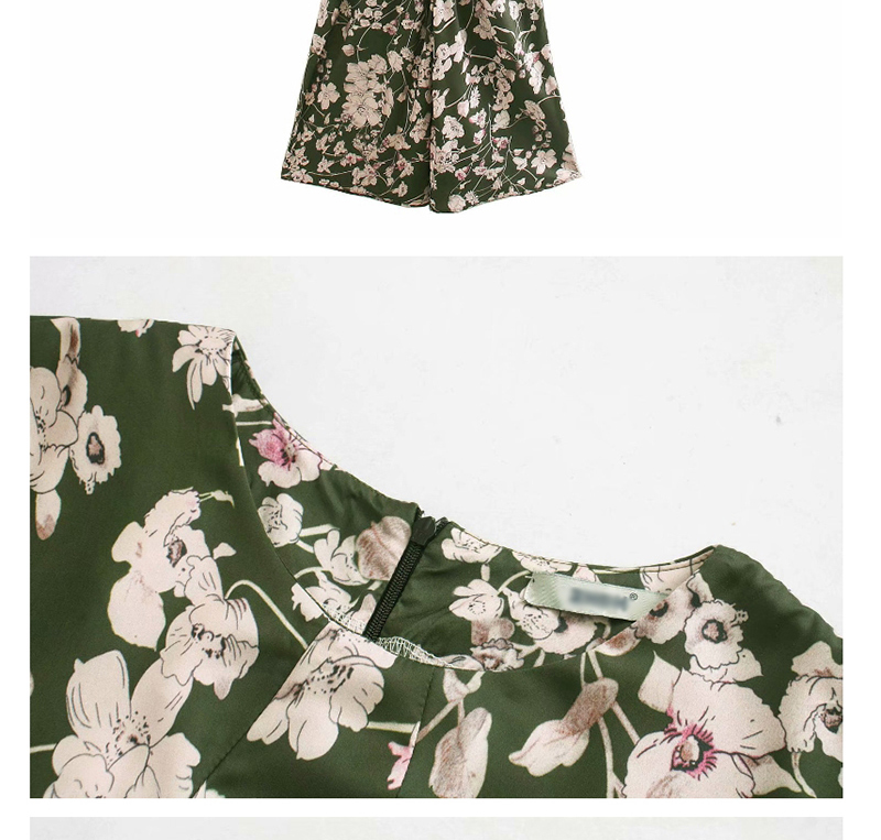 Fashion Green Flower Print Dress,Long Dress