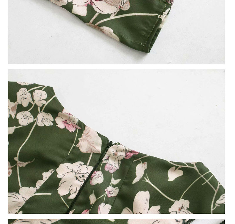 Fashion Green Flower Print Dress,Long Dress