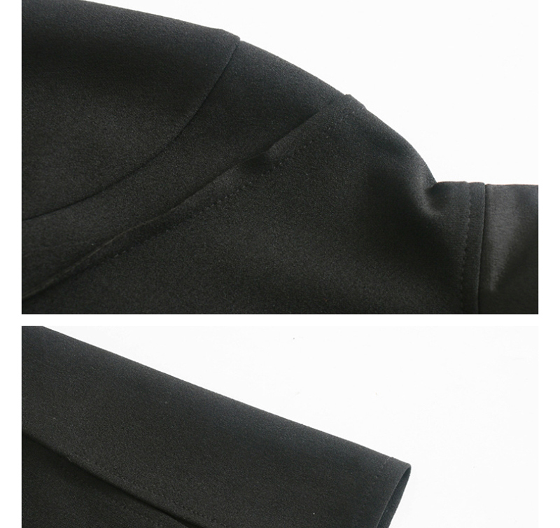 Fashion Black Satin-paneled Stand-up Collar Shirt,Blouses