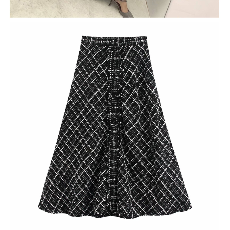 Fashion Black Metallic Tweed Skirt,Skirts