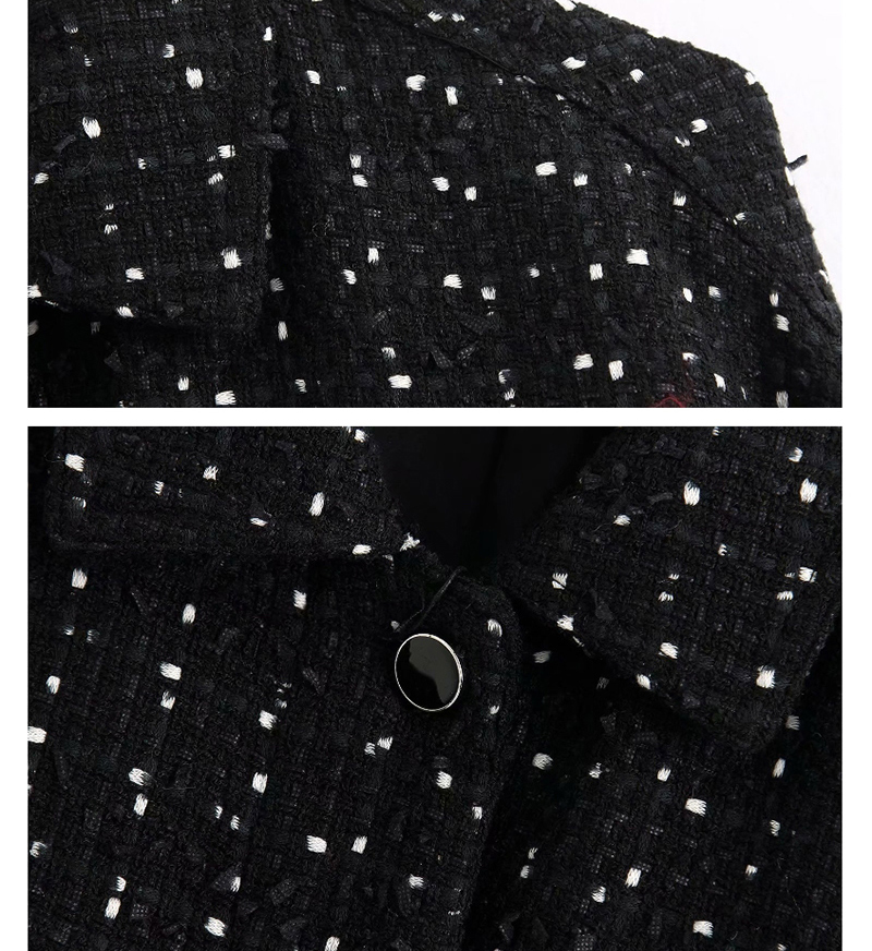 Fashion Black Breasted Tweed Coat,Coat-Jacket