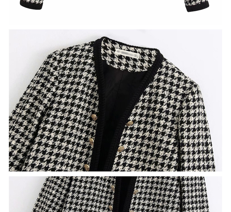 Fashion Black Tweed Houndstooth Coat,Coat-Jacket