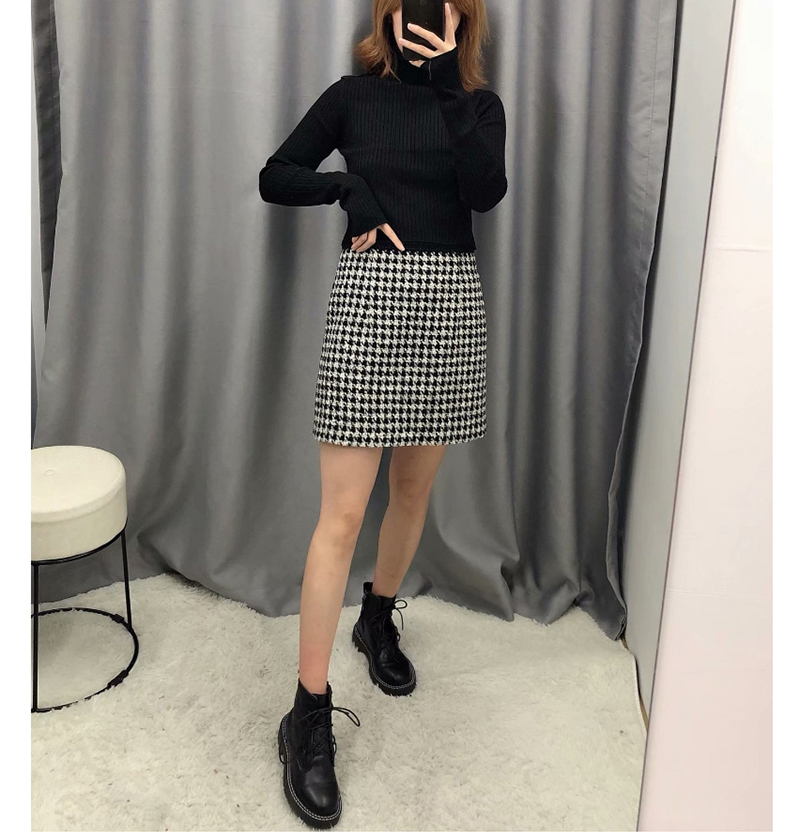 Fashion Black Houndstooth A-line Skirt,Skirts