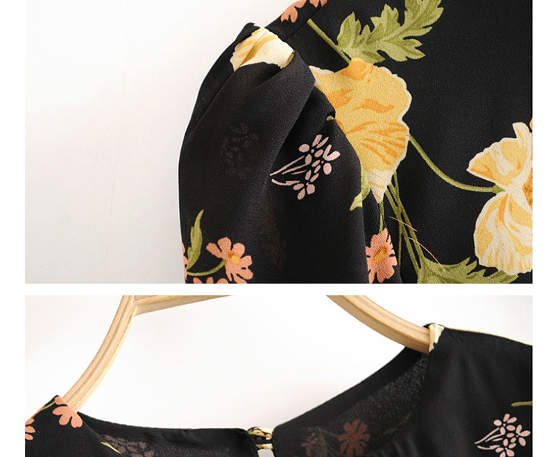 Fashion Black Open-back Flower Print Hem Split Dress,Long Dress
