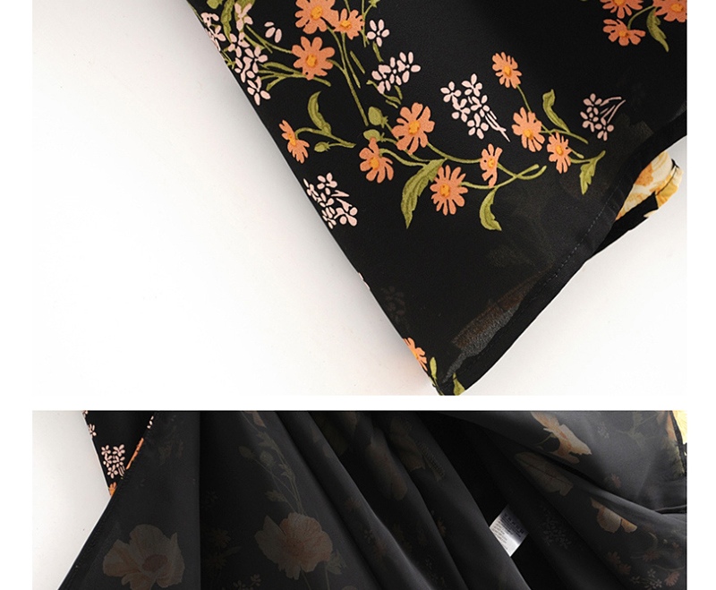 Fashion Black Open-back Flower Print Hem Split Dress,Long Dress