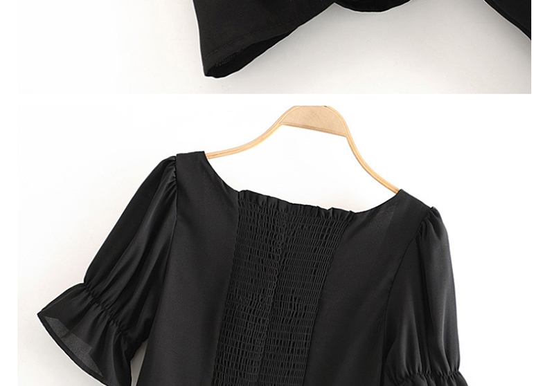 Fashion Black Square Neck Lace Up Puff Sleeve Short Shirt,Blouses