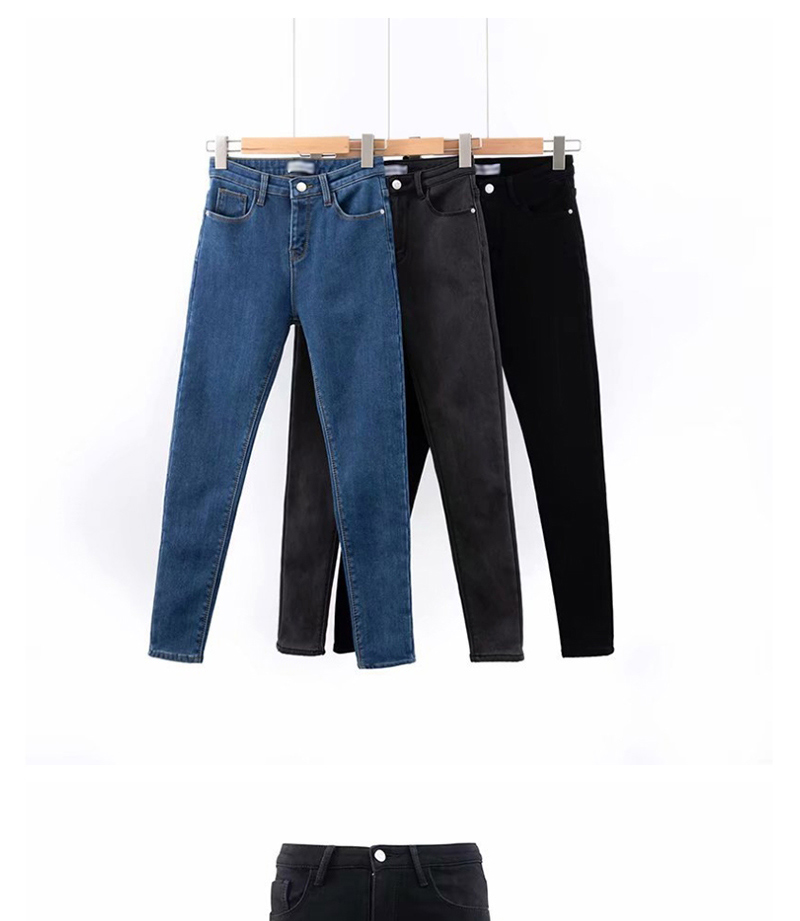 Fashion Black Velvet Mid-low Waist Denim Trousers,One Pieces