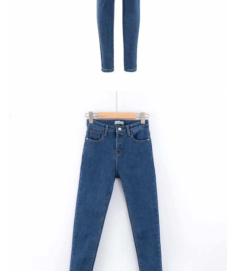 Fashion Blue Velvet Mid-low Waist Denim Trousers,One Pieces