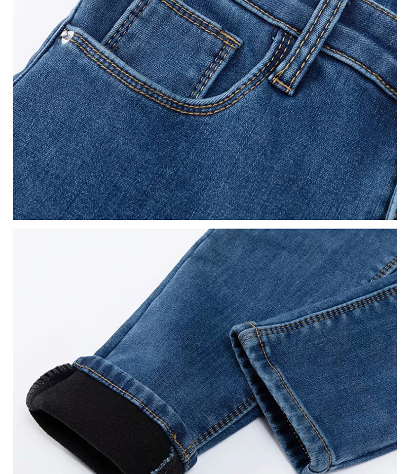Fashion Blue Velvet Mid-low Waist Denim Trousers,One Pieces