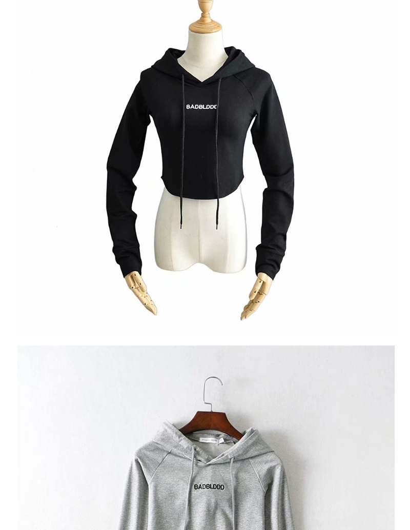 Fashion Black Hooded Thin Lace Up Sweatshirt,ACTIVEWEAR