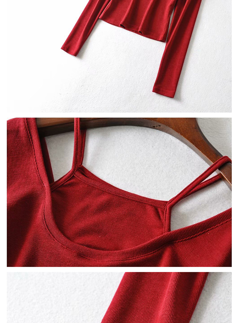 Fashion Wine Red Fake Two Knitted Suspender T-shirts,Hair Crown
