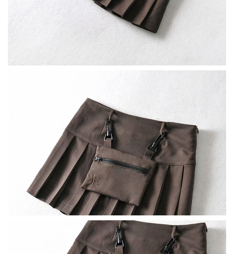 Fashion Coffee Color Cargo Pleated Skirt Skirt,Skirts