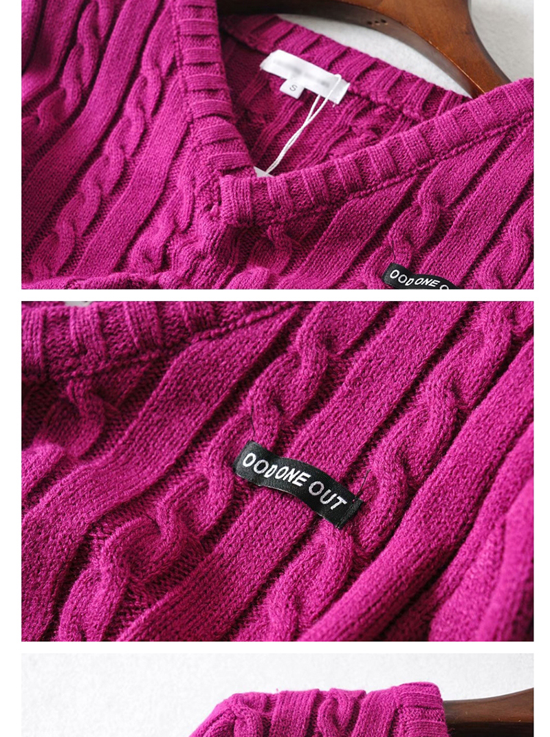 Fashion Fuchsia Front Drawstring V-neck Knitted Sweater,Sweater