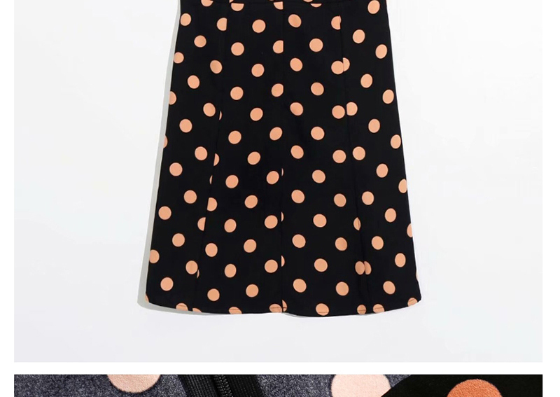 Fashion Black Still Wave Dot Print Pleated Square Collar Dress,Mini & Short Dresses