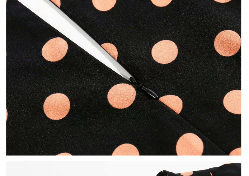 Fashion Black Still Wave Dot Print Pleated Square Collar Dress,Mini & Short Dresses