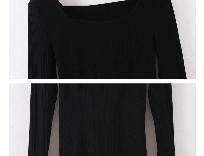 Fashion Black Square-neck Ruched Flared Sleeves Patchwork Sweater,Sweater