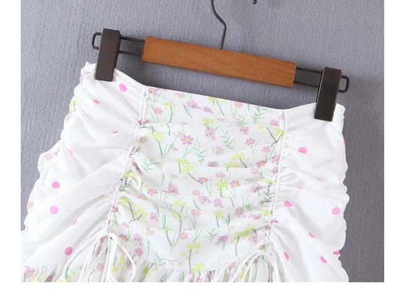 Fashion White Flower-print Patchwork Drawstring Skirt,Skirts