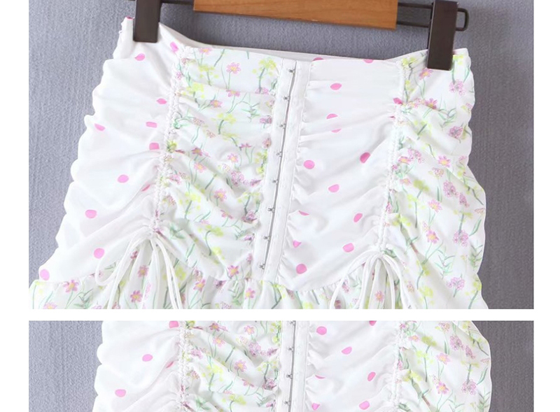 Fashion White Flower-print Patchwork Drawstring Skirt,Skirts