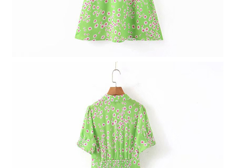 Fashion Green V-neck Print Dress,Mini & Short Dresses