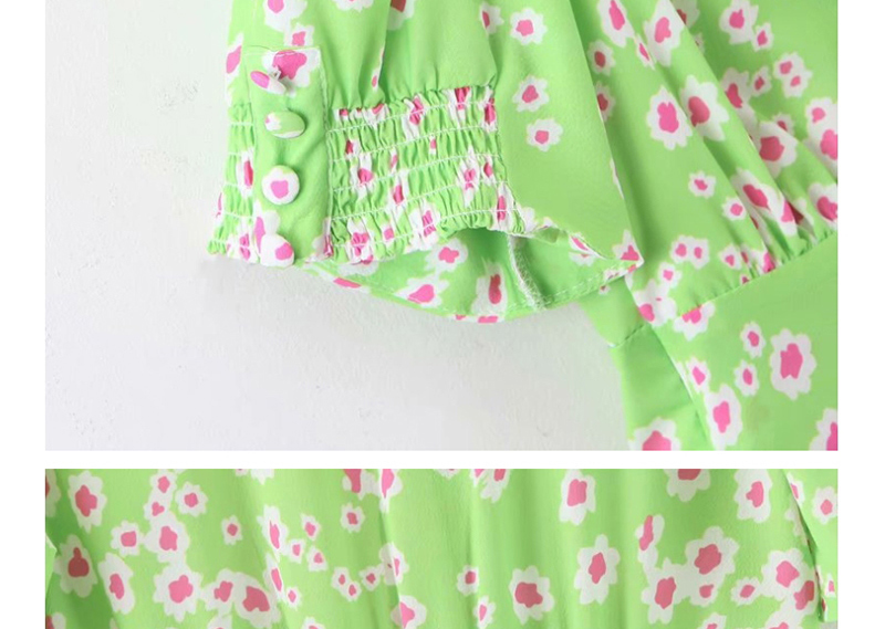 Fashion Green V-neck Print Dress,Mini & Short Dresses