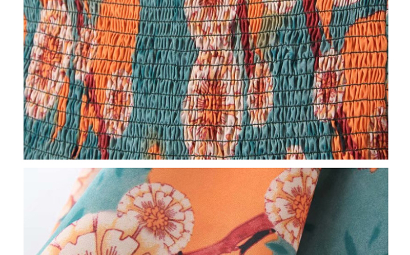 Fashion Green Flower Print Off-shoulder Bandeau Beach Skirt,Long Dress