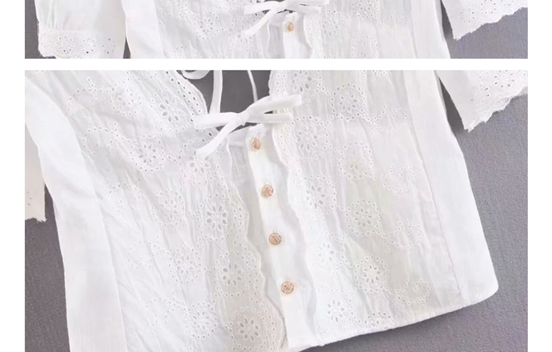 Fashion White Lace Cotton Linen V-neck Shirt,Blouses