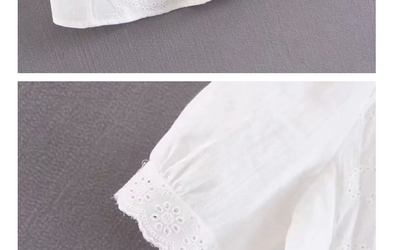 Fashion White Lace Cotton Linen V-neck Shirt,Blouses