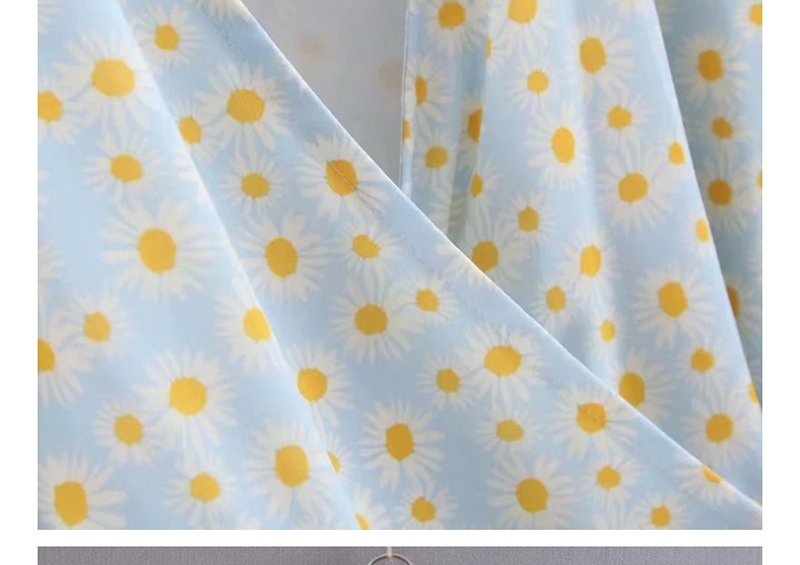 Fashion Light Blue Fringed Belt Little Chrysanthemum V-neck Lace Dress,Mini & Short Dresses