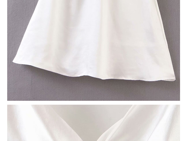 Fashion White Satin V-neck Pleated Dress,Mini & Short Dresses