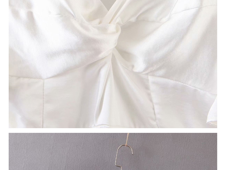 Fashion White Satin V-neck Pleated Dress,Mini & Short Dresses