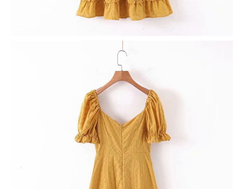 Fashion Yellow Jacquard Lace Up Fungus Dress,Mini & Short Dresses