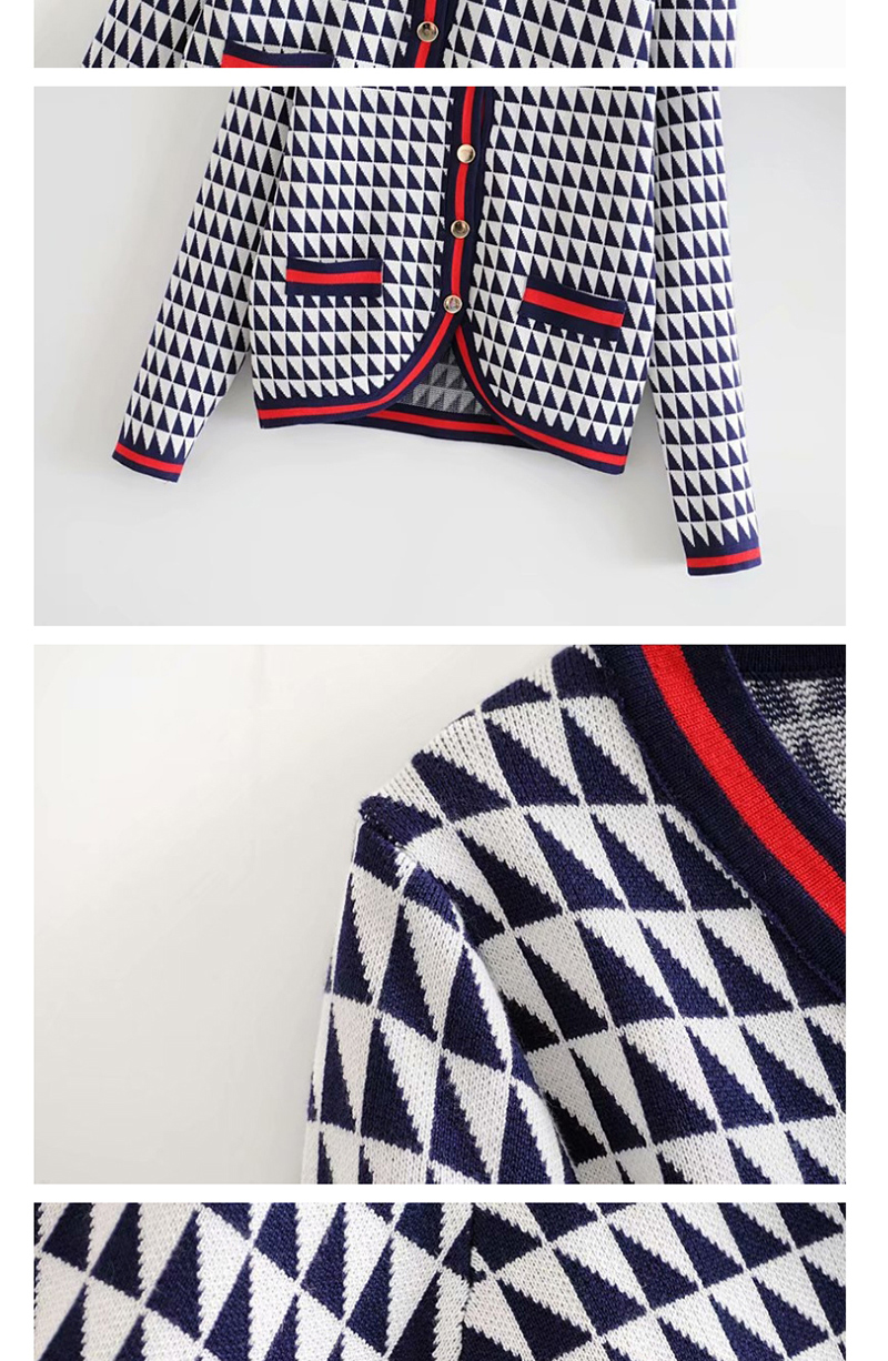 Fashion Navy Checked Knit + Skirt Set,Sweater
