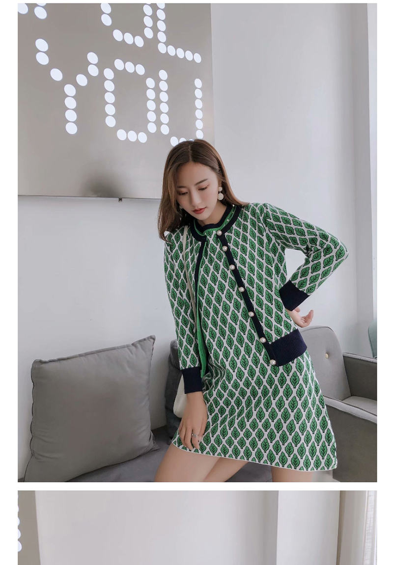 Fashion Green Foliage Knitted Suit,Sweater