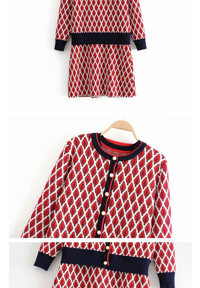 Fashion Red Foliage Knitted Suit,Sweater