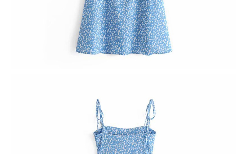 Fashion Blue Flower Print Camisole Dress,Mini & Short Dresses