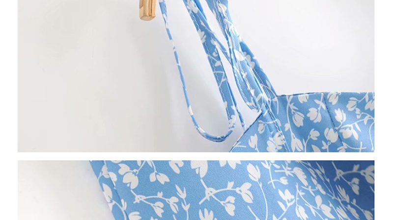 Fashion Blue Flower Print Camisole Short Dress,Mini & Short Dresses