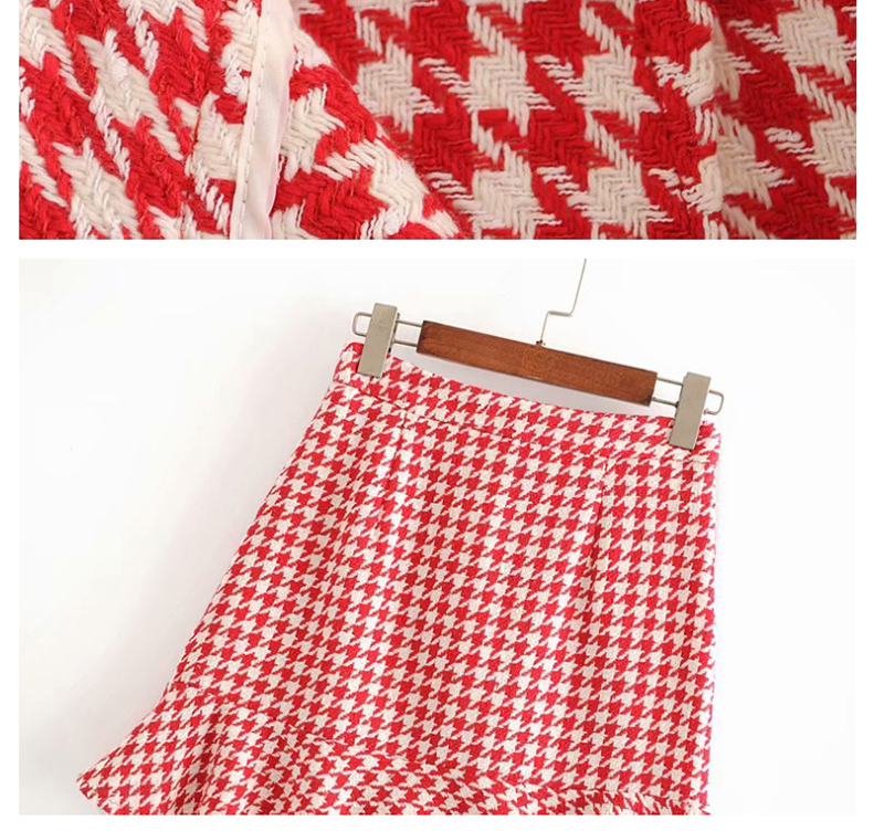 Fashion Red Houndstooth Check Single-breasted Skirt,Skirts
