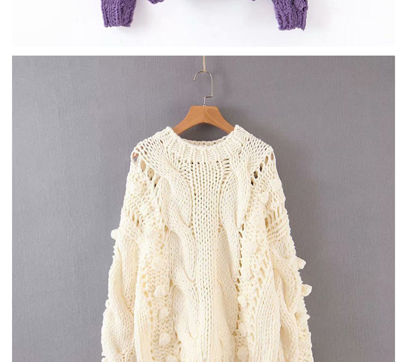 Fashion White Hollow Knit Ball Twist Sweater,Sweater