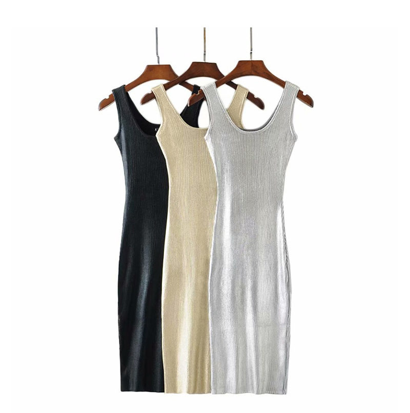 Fashion Silver Knit Bronzing Camisole Dress,Long Dress