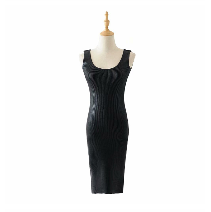Fashion Black Knit Bronzing Camisole Dress,Long Dress