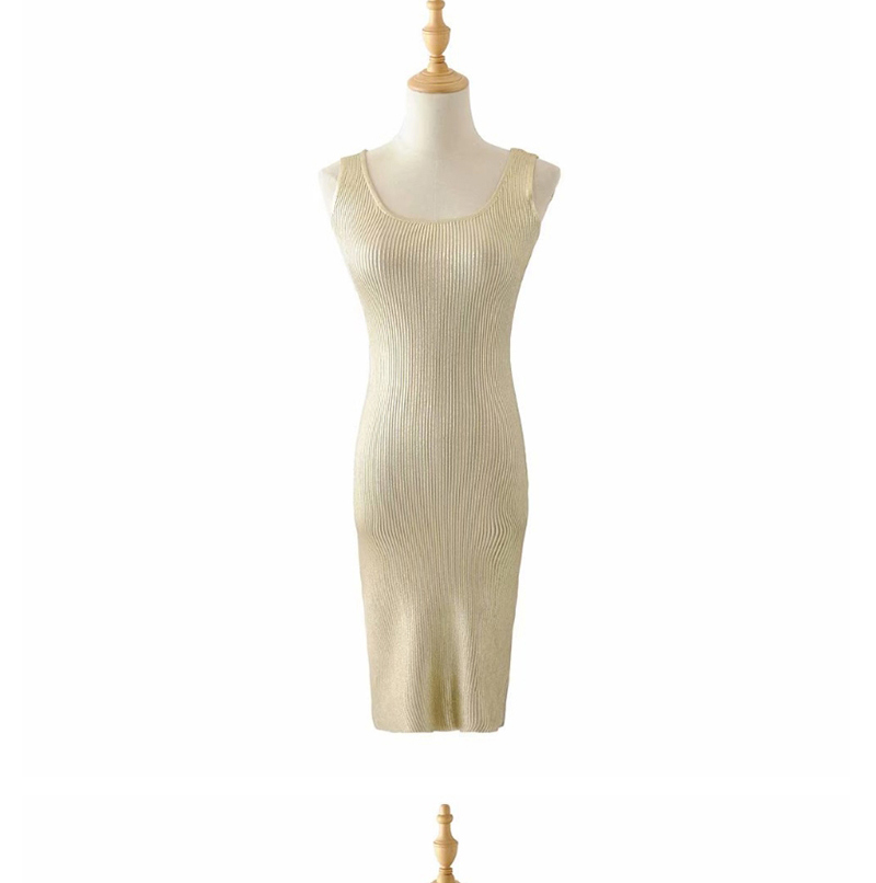 Fashion Golden Knit Bronzing Camisole Dress,Long Dress
