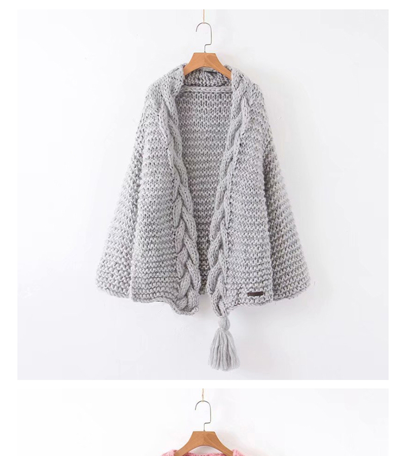 Fashion Gray Knitted Twist Fringed Sweater,Sweater