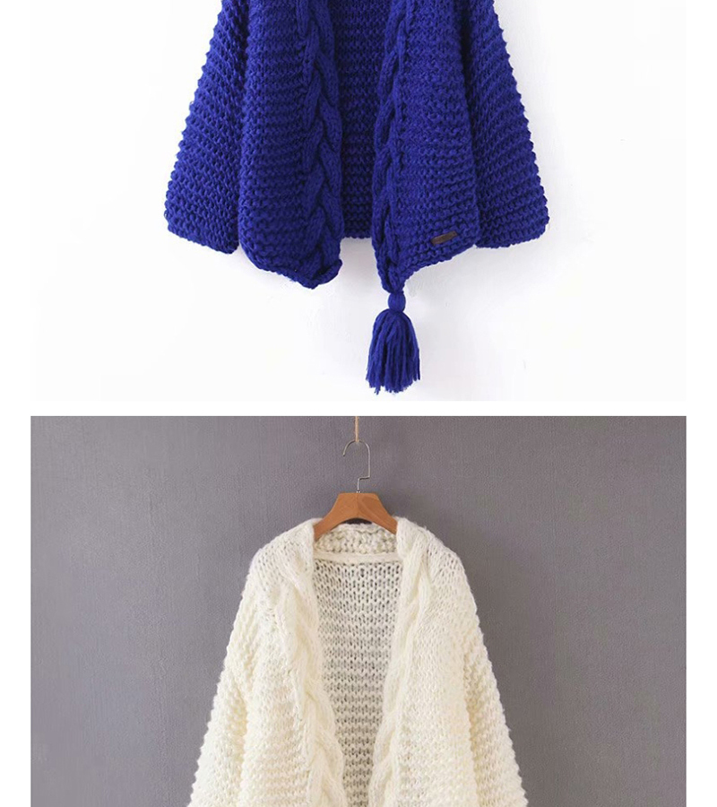 Fashion Blue Knitted Twist Fringed Sweater,Sweater