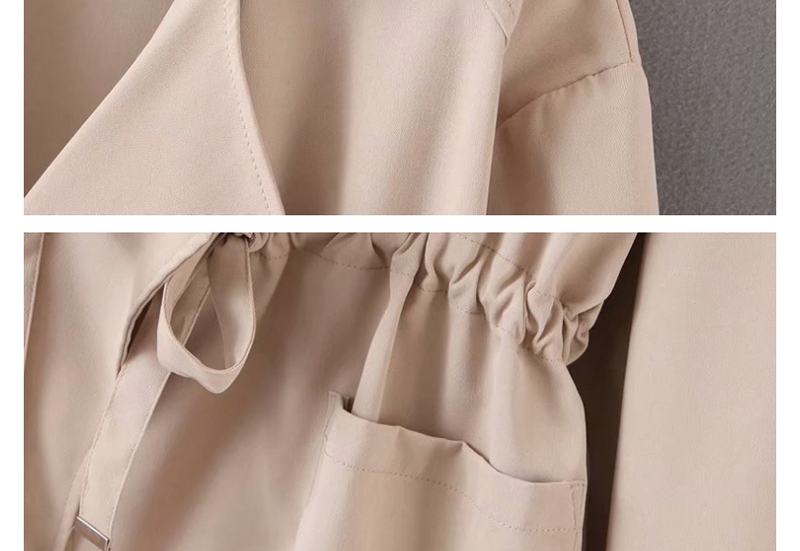 Fashion Khaki Lapel Bandwidth Loose Trench Coat,Coat-Jacket